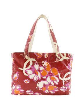 Chanel High Summer Tote Bag Flower CC Logo Red